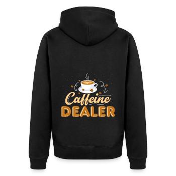 Caffeine Dealer Funny Barista Coffee Bar - Unisex Premium Bio Zip Hoodie - Schwarz - Hinten - Nico (187cm)