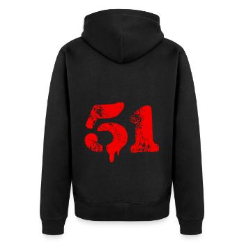 51 Zahl Symbol - Unisex Premium Bio Zip Hoodie - Schwarz - Hinten - Nico (187cm)