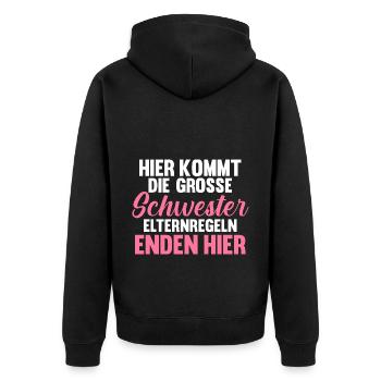 Geschwister Familie Schwestern Schwester - Unisex Premium Bio Zip Hoodie - Schwarz - Hinten - Nico (187cm)