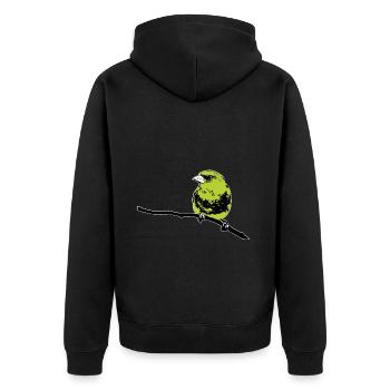 Grünfink modern - Unisex Premium Bio Zip Hoodie - Schwarz - Hinten - Nico (187cm)