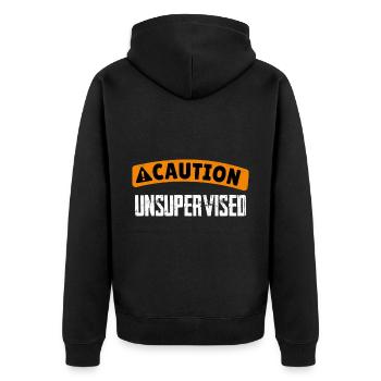 Caution Unsupervised 4 - Unisex Premium Bio Zip Hoodie - Schwarz - Hinten - Nico (187cm)