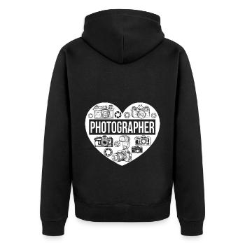 Photography Camera Lens Heart - Unisex Premium Bio Zip Hoodie - Schwarz - Hinten - Nico (187cm)