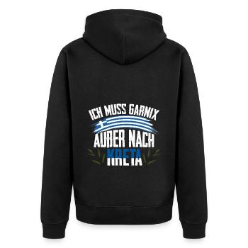 Ich muss garnix Kreta Griechenland - Unisex Premium Bio Zip Hoodie - Schwarz - Hinten - Nico (187cm)
