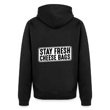 Stay Fresh Cheese Bags 27 - Unisex Premium Organic Zip Hoodie - black - Back - Nico (187cm)