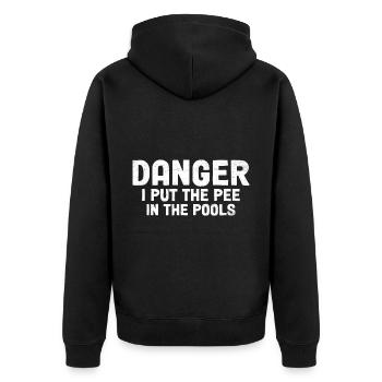 Danger I Put The Pee In The Pools 3 - Unisex Premium Bio Zip Hoodie - Schwarz - Hinten - Nico (187cm)