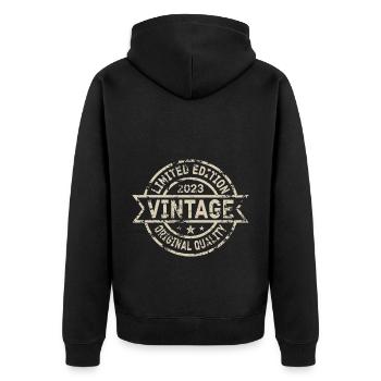 2023 Anniversaire Né Année de naissance millésime - Veste à capuche bio Premium Unisexe - noir - Dos - Nico (187cm)