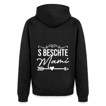 S Beschte Mami Beschte Mama Schweizerdeutsch - Unisex Premium Bio Zip Hoodie - Schwarz - Hinten - Nico (187cm)
