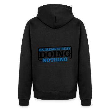 Extremely Busy Doing Nothing 6 - Unisex Premium Bio Zip Hoodie - Schwarz - Hinten - Nico (187cm)