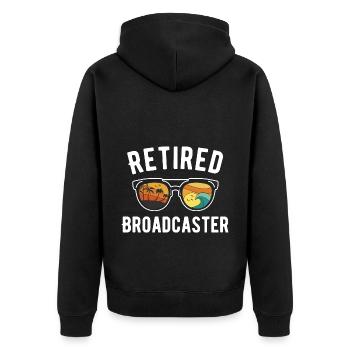 Retired Broadcaster Beach Vibes Design - Unisex Premium Bio Zip Hoodie - Schwarz - Hinten - Nico (187cm)