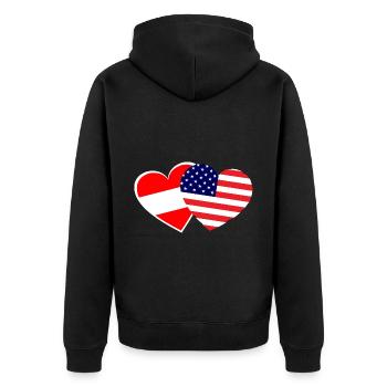 Liebe USA und Österreich - Unisex Premium Bio Zip Hoodie - Schwarz - Hinten - Nico (187cm)