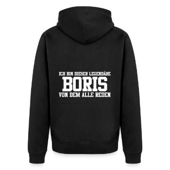 Boris Name Design - Unisex Premium Bio Zip Hoodie - Schwarz - Hinten - Nico (187cm)