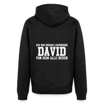 David Name Design - Unisex Premium Bio Zip Hoodie - Schwarz - Hinten - Nico (187cm)