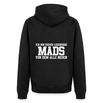 Mads Name Design - Unisex Premium Bio Zip Hoodie - Schwarz - Hinten - Nico (187cm)