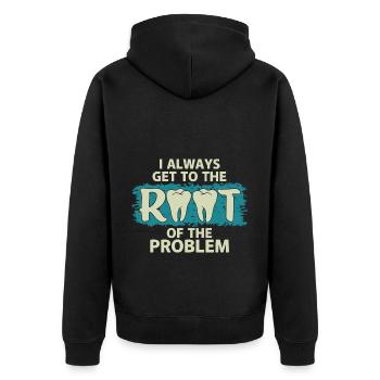 Immer Direkt Zum Kern Des Problems - Unisex Premium Bio Zip Hoodie - Schwarz - Hinten - Nico (187cm)