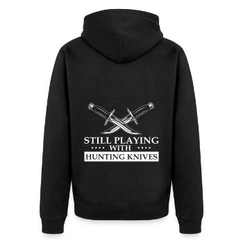Spiele mit Jagd Messer Messersammler Messerfan - Unisex Premium Bio Zip Hoodie - Schwarz - Hinten - Nico (187cm)