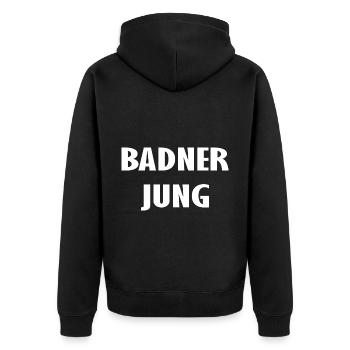 Badner Jung - Unisex Premium Bio Zip Hoodie - Schwarz - Hinten - Nico (187cm)