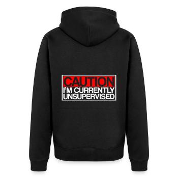 Caution I'm Currently Unsupervised 3 - Unisex Premium Bio Zip Hoodie - Schwarz - Hinten - Nico (187cm)