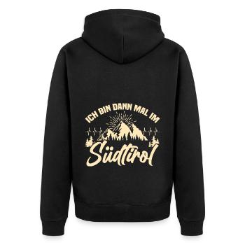 Ich bin dann mal im Südtirol Herzschlag - Unisex Premium Bio Zip Hoodie - Schwarz - Hinten - Nico (187cm)
