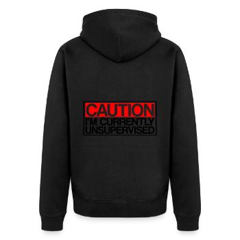 Caution I'm Currently Unsupervised 3 - Unisex Premium Bio Zip Hoodie - Schwarz - Hinten - Nico (187cm)