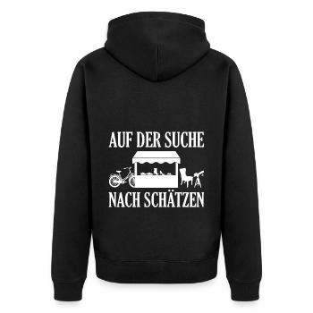Auf Der Suche Nach Schätzen Geschenk - Unisex Premium Bio Zip Hoodie - Schwarz - Hinten - Nico (187cm)