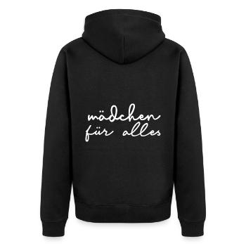 Mädchen für alles - Unisex Premium Bio Zip Hoodie - Schwarz - Hinten - Nico (187cm)