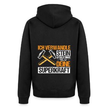 Ich verwandele Stein in tolle Dinge - Unisex Premium Bio Zip Hoodie - Schwarz - Hinten - Nico (187cm)