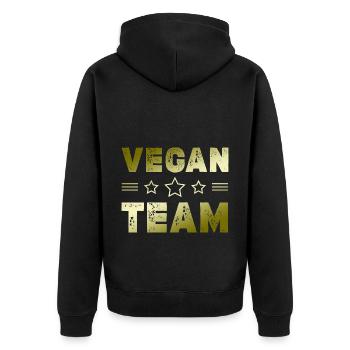 Vegan Team - Unisex Premium Bio Zip Hoodie - Schwarz - Hinten - Nico (187cm)