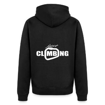 Klettern Bouldern Motiv Karabiner Shirt Trend - Unisex Premium Bio Zip Hoodie - Schwarz - Hinten - Nico (187cm)