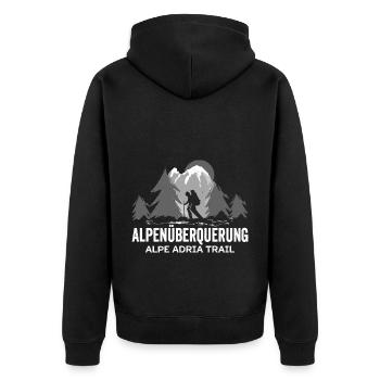 Alpenüberquerung Alpe Adria Trail Pilgerweg - Unisex Premium Bio Zip Hoodie - Schwarz - Hinten - Nico (187cm)