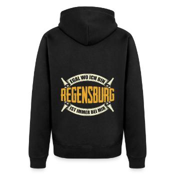 Egal Wo Ich Bin Regensburg Ist Immer Bei Mir Heima - Unisex Premium Bio Zip Hoodie - Schwarz - Hinten - Nico (187cm)