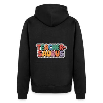 Teacher-saurus 10 - Unisex Premium Bio Zip Hoodie - Schwarz - Hinten - Nico (187cm)