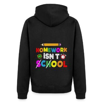 Homework Is Not Cool Student Schoolchild School - Unisex Premium Organic Zip Hoodie - black - Back - Nico (187cm)