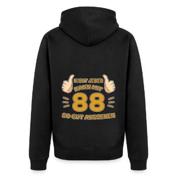 88. Geburtstag Geschenk 88 Jahre Jahrgang Geschenk - Unisex Premium Bio Zip Hoodie - Schwarz - Hinten - Nico (187cm)