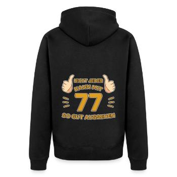 77. Geburtstag Geschenk 77 Jahre Jahrgang Geschenk - Unisex Premium Bio Zip Hoodie - Schwarz - Hinten - Nico (187cm)