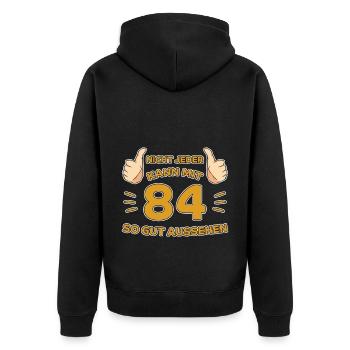 84. Geburtstag Geschenk 84 Jahre Jahrgang Geschenk - Unisex Premium Bio Zip Hoodie - Schwarz - Hinten - Nico (187cm)