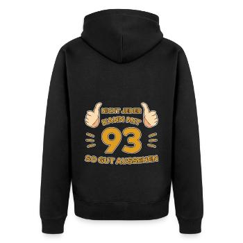 93. Geburtstag Geschenk 93 Jahre Jahrgang Geschenk - Unisex Premium Bio Zip Hoodie - Schwarz - Hinten - Nico (187cm)