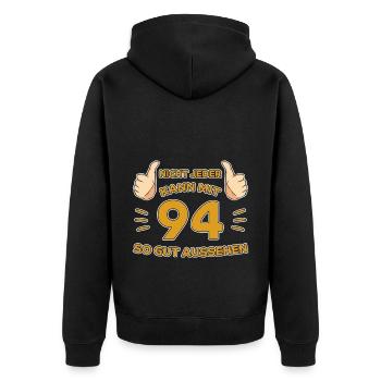 94. Geburtstag Geschenk 94 Jahre Jahrgang Geschenk - Unisex Premium Bio Zip Hoodie - Schwarz - Hinten - Nico (187cm)