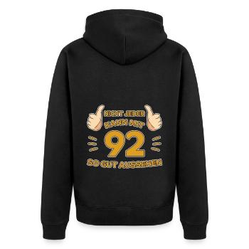 92. Geburtstag Geschenk 92 Jahre Jahrgang Geschenk - Unisex Premium Bio Zip Hoodie - Schwarz - Hinten - Nico (187cm)
