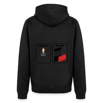 Lustige Sprüche Gaspreise Humor Fun Heizkosten - Unisex Premium Bio Zip Hoodie - Schwarz - Hinten - Nico (187cm)
