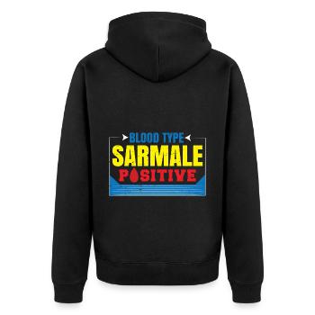 Blutgruppe Sarmale positiv - Unisex Premium Bio Zip Hoodie - Schwarz - Hinten - Nico (187cm)