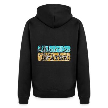 mach ich später turkis gelb - Unisex Premium Bio Zip Hoodie - Schwarz - Hinten - Nico (187cm)