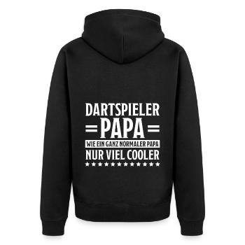 Dartspieler Witz Spruch Darts Dartpfeil Geschenk - Unisex Premium Bio Zip Hoodie - Schwarz - Hinten - Nico (187cm)