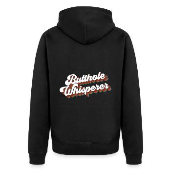 Butthole Whisperer lustig Spruch - Unisex Premium Bio Zip Hoodie - Schwarz - Hinten - Nico (187cm)