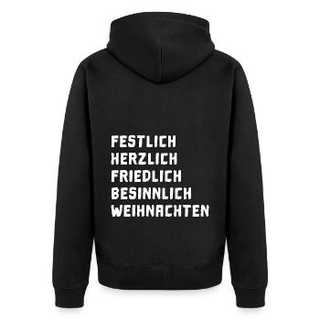 Frohe Weihnacht und besinnliches Heilig Abend - Unisex Premium Bio Zip Hoodie - Schwarz - Hinten - Nico (187cm)