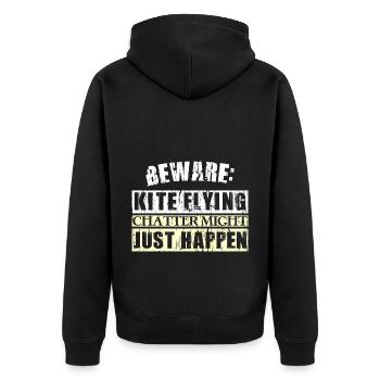 BEWARE: KITE FLYING CHATTER MIGHT JUST HAPPEN - Unisex Premium Bio Zip Hoodie - Schwarz - Hinten - Nico (187cm)