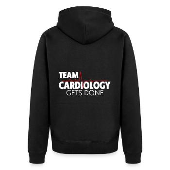 Team Cardiology Gets Done 2 - Unisex Premium Bio Zip Hoodie - Schwarz - Hinten - Nico (187cm)