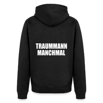 traummann manchmal - Unisex Premium Bio Zip Hoodie - Schwarz - Hinten - Nico (187cm)