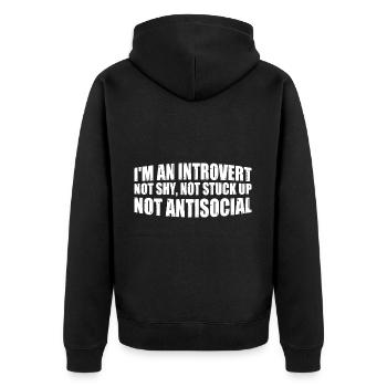 I'm An Introvert, Not Shy, Not Antisocial 4 - Unisex Premium Bio Zip Hoodie - Schwarz - Hinten - Nico (187cm)