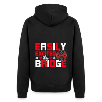 Leicht aufgeregt durch Bridge - Unisex Premium Bio Zip Hoodie - Schwarz - Hinten - Nico (187cm)
