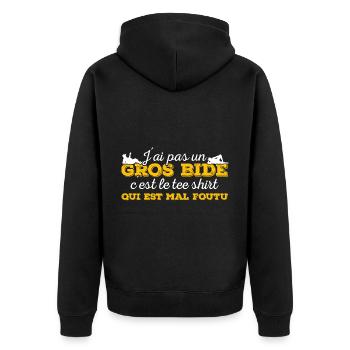 J'ai Pas Un Gros Bide Humour Sarcasme - Veste à capuche bio Premium Unisexe - noir - Dos - Nico (187cm)